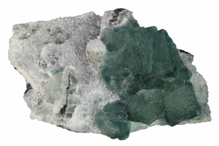 Green Fluorite Crystals on Quartz - China #164028